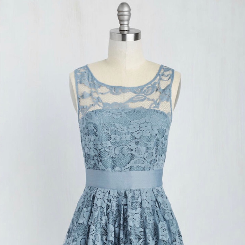 Smoke Blue Dress with Lace Overlay